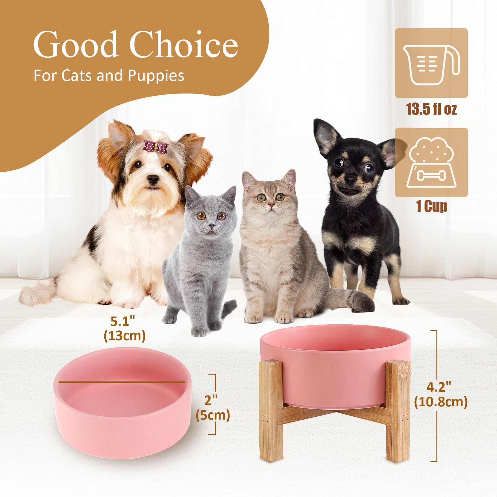 HCHLQLZ support bambou haut pour bol chat rose, stabilité accrue.