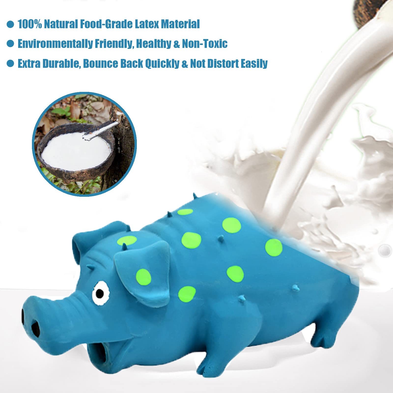 Cochon-latex durable violet, texture souple et retour élastique.
