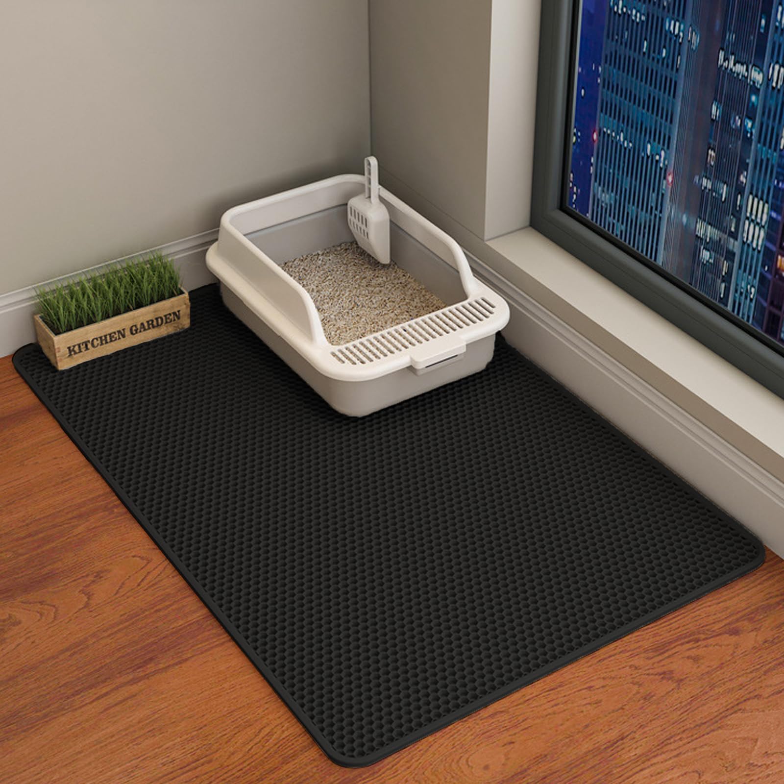 HCY&WLD Tapis litière double-couche 35x24 noir retient les débris