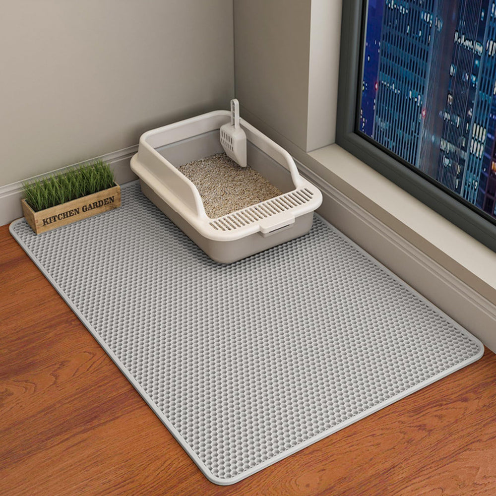 HCY&WLD tapis-litiere-chat-double-couche-gris: capte les particules et garde le sol propre.