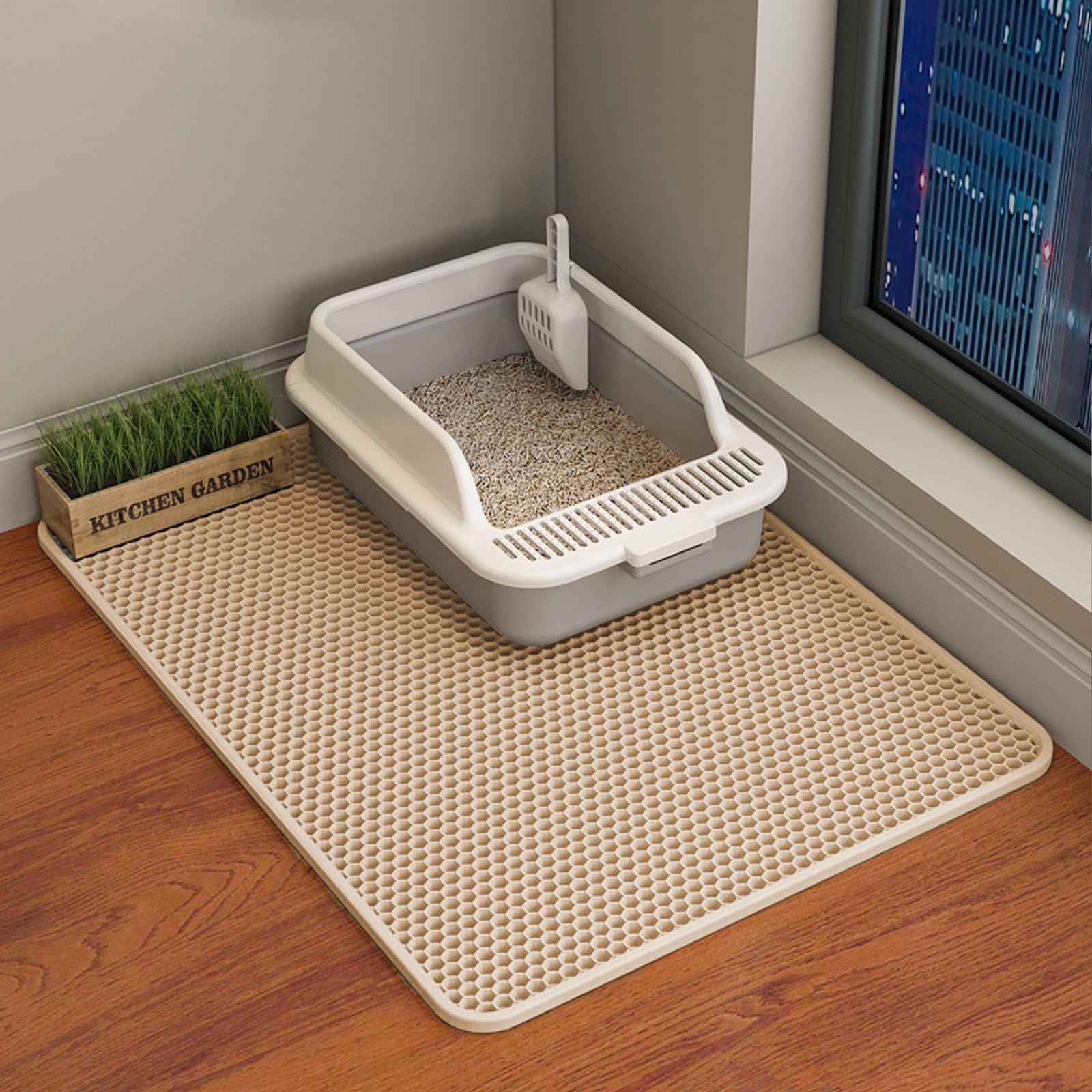 Tapis litière HCY&WLD à double couches capture les grains et protège le sol.