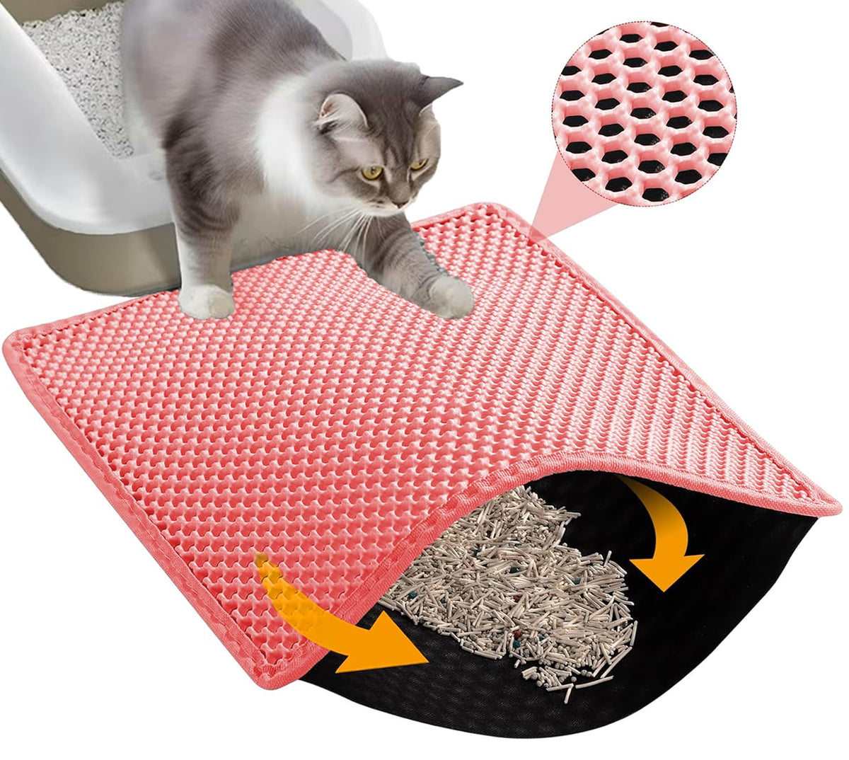 HCY&WLD Tapis-litière Honeycomb Double Layer : capture efficace des granulés hors du bac