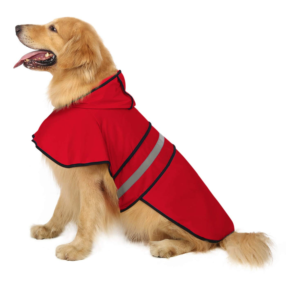 HDE imperméable pour chien avec capuche rouge protège en pluie pendant les promenades.