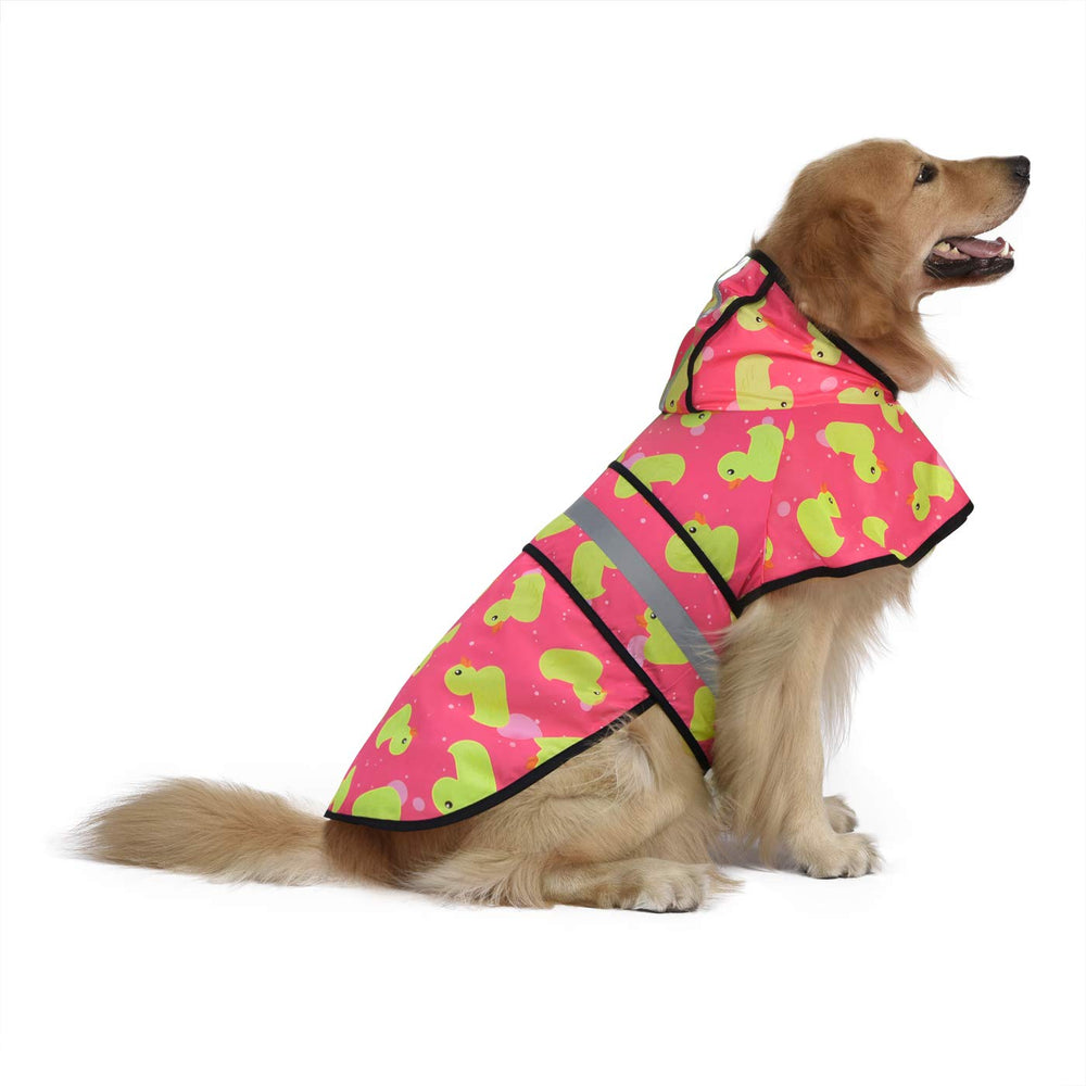 HDE manteau chien capuche réfléchissante canards-rose visibles, idéal pour promenades sous la pluie.