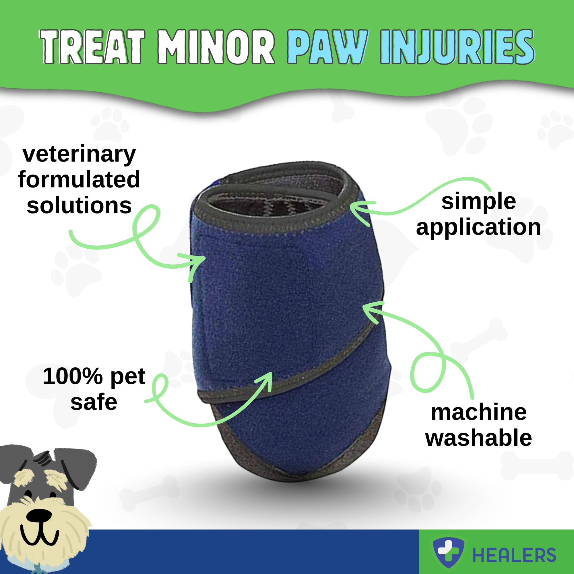 Panse et gaze accessibles avant fixation de la botte Healers PetCare.