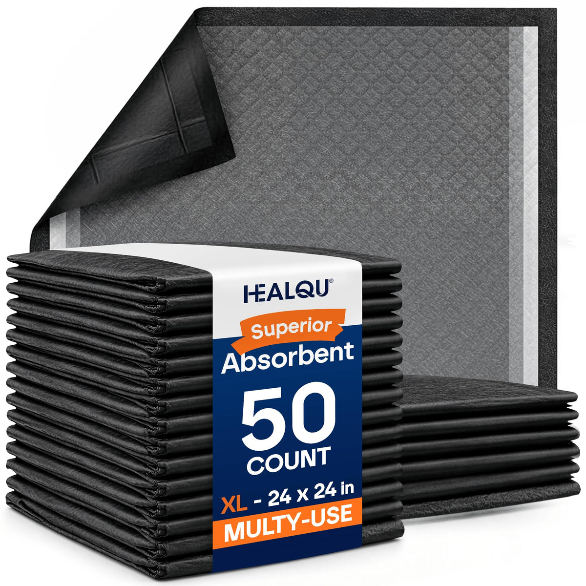 Healqu tapis éducateurs chien et chat 24x24 noir charbon, apprentissage propre.