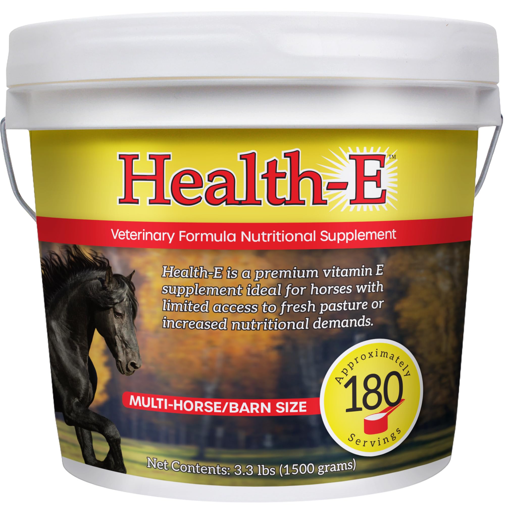 Health-E vitamine E poudre: haute teneur pour chevaux actifs et nutrition quotidienne.