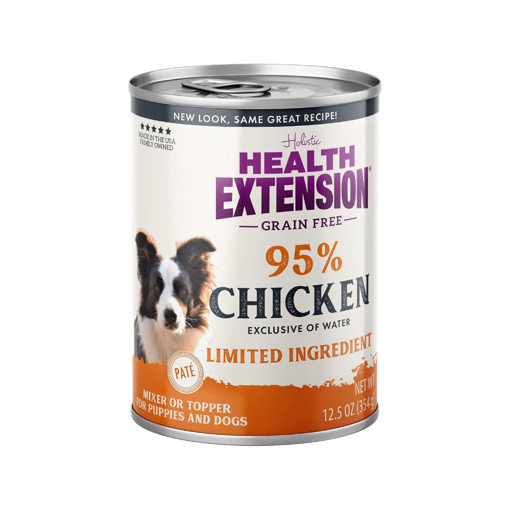 Health Extension 95% poulet pâté pour chien, protéines naturelles.