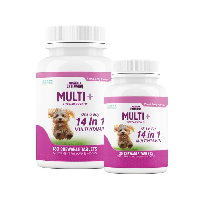 Colostrum et probiotiques dans les tablettes chiens: soutien immunitaire et digestion.