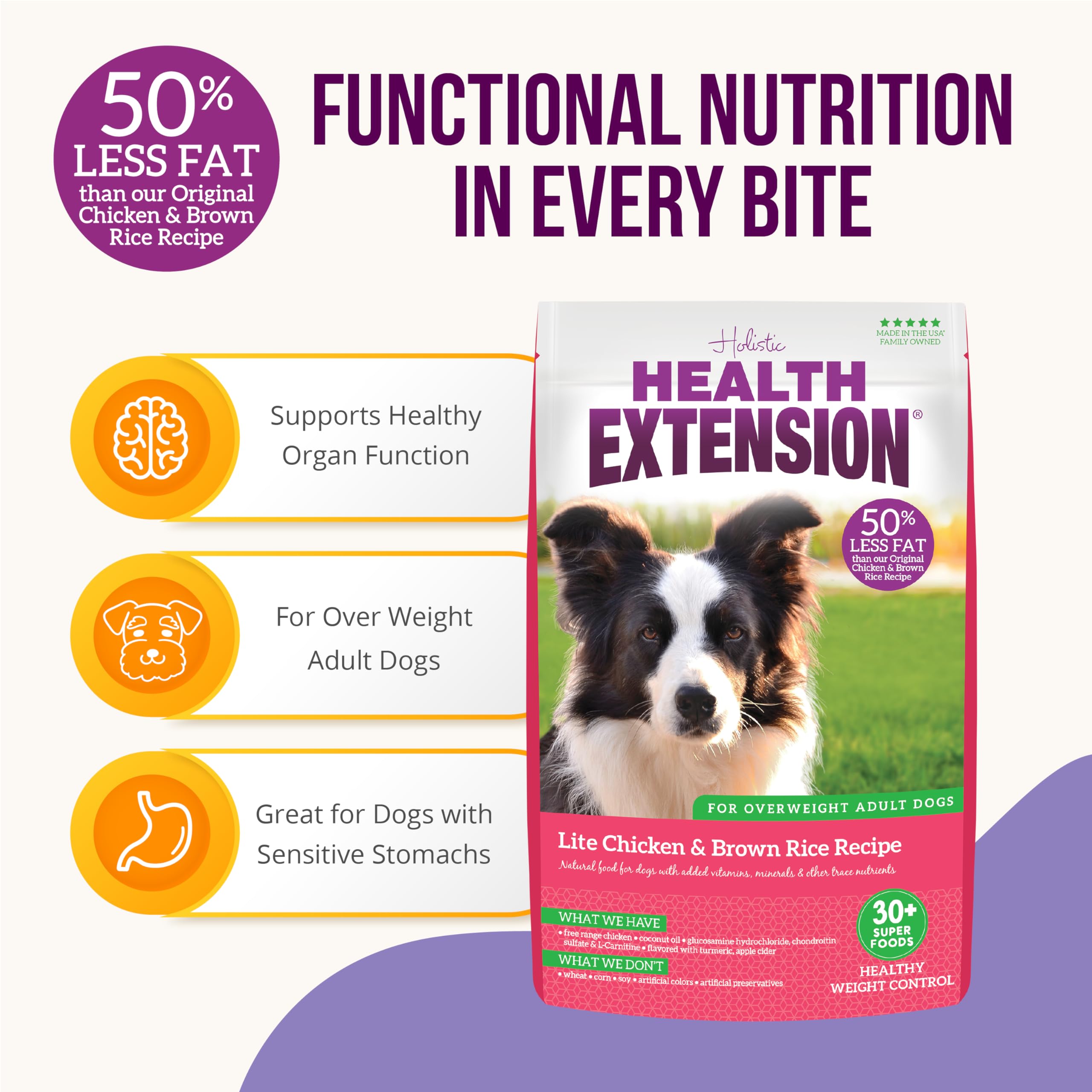 Health Extension Lite: chien qui mange, moment de repas agréable et rassasiant.