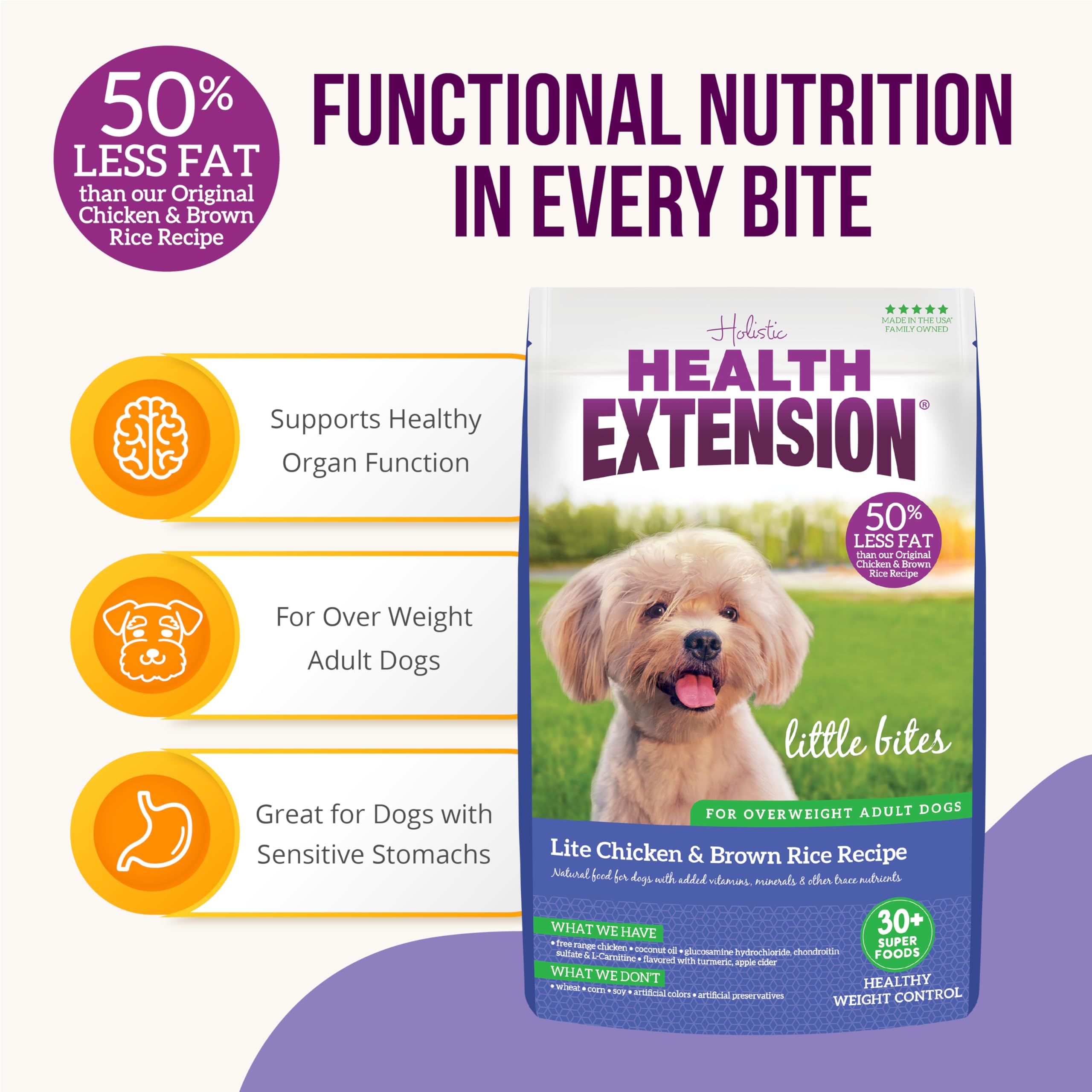 Health Extension Little Bites Lite, contrôle du poids grâce à 50% moins de gras.