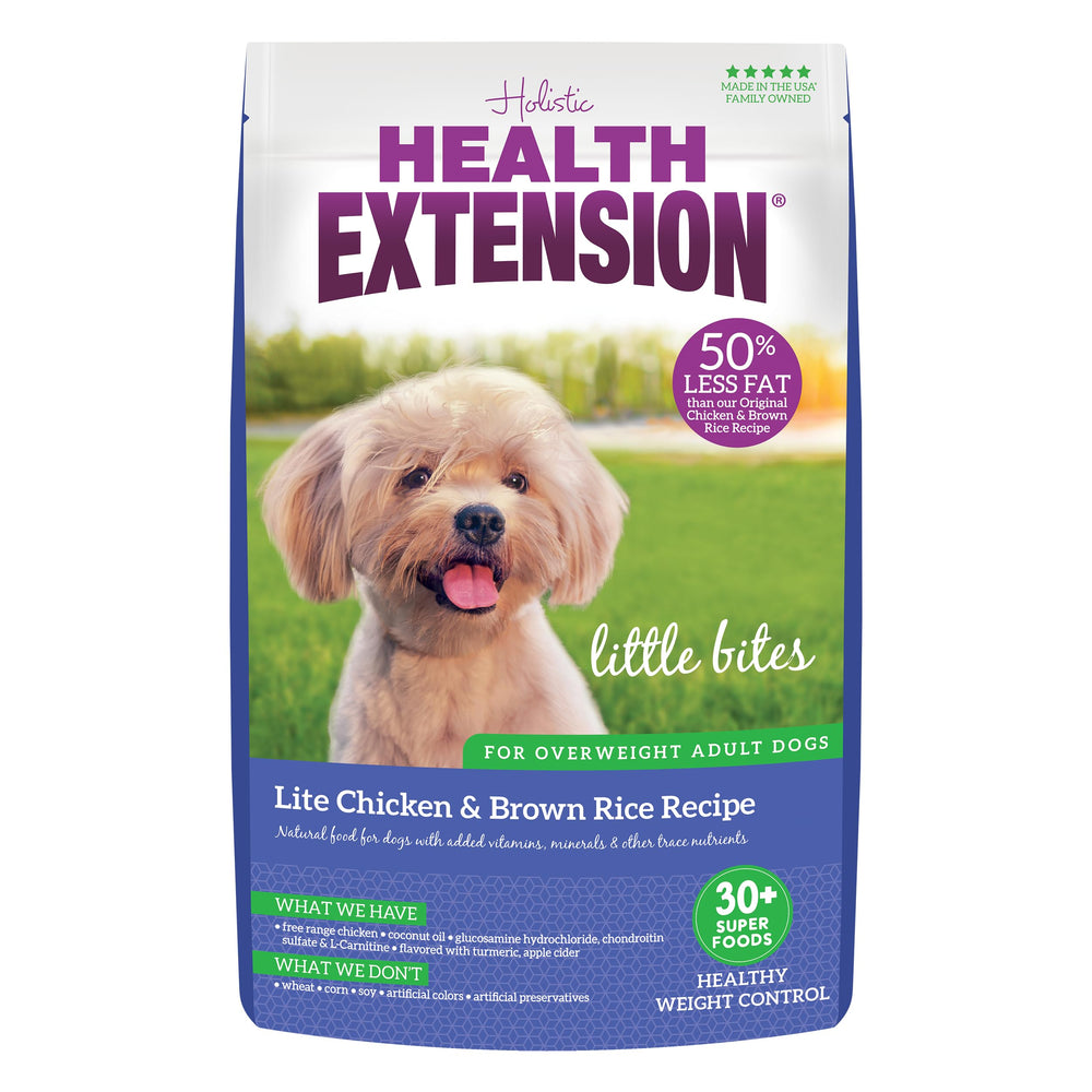 Health Extension Little Bites Lite, croquettes poulet et riz pour petites races, énergie durable.