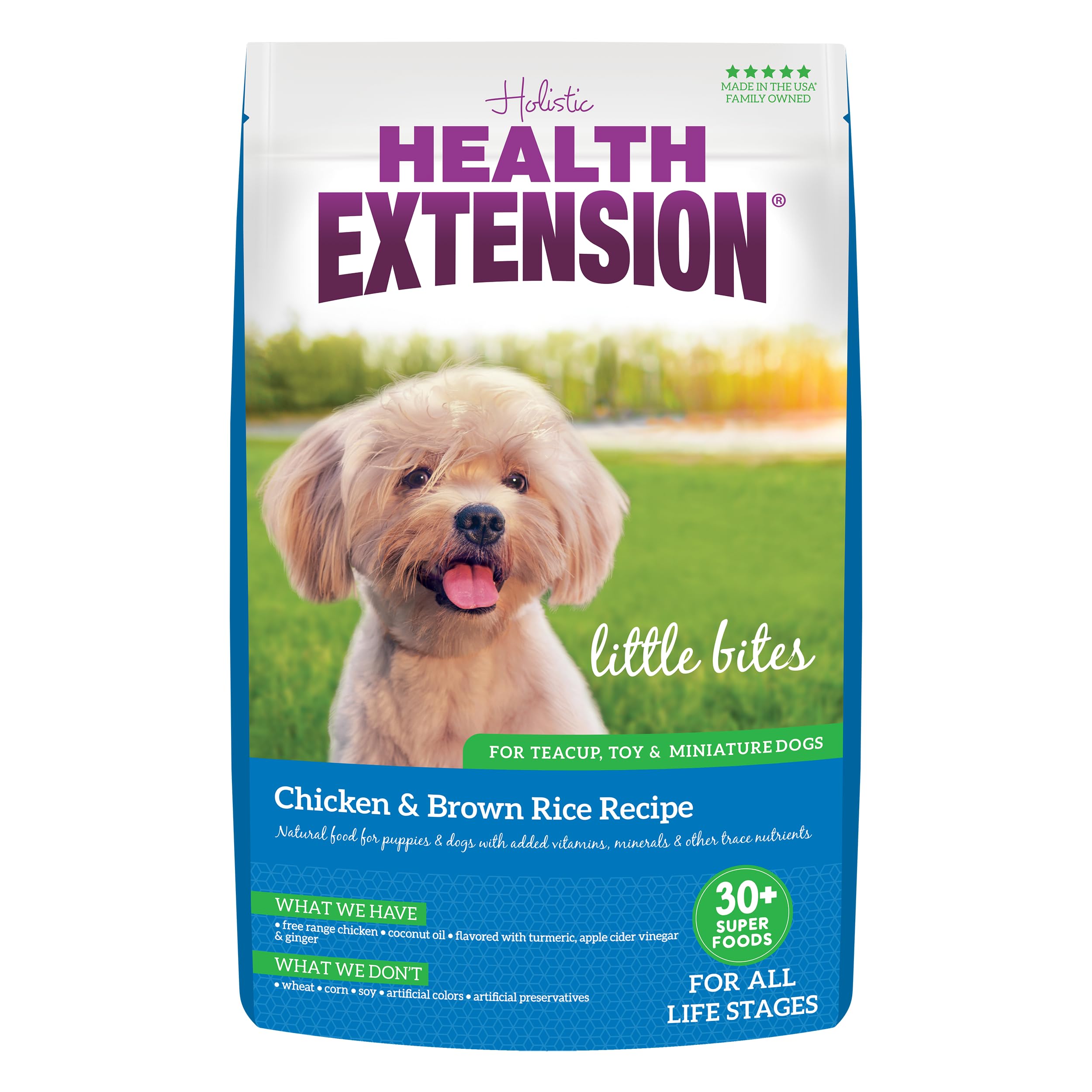 Health Extension Little Bites sac 18 lb pour petites races, croquettes adaptées.
