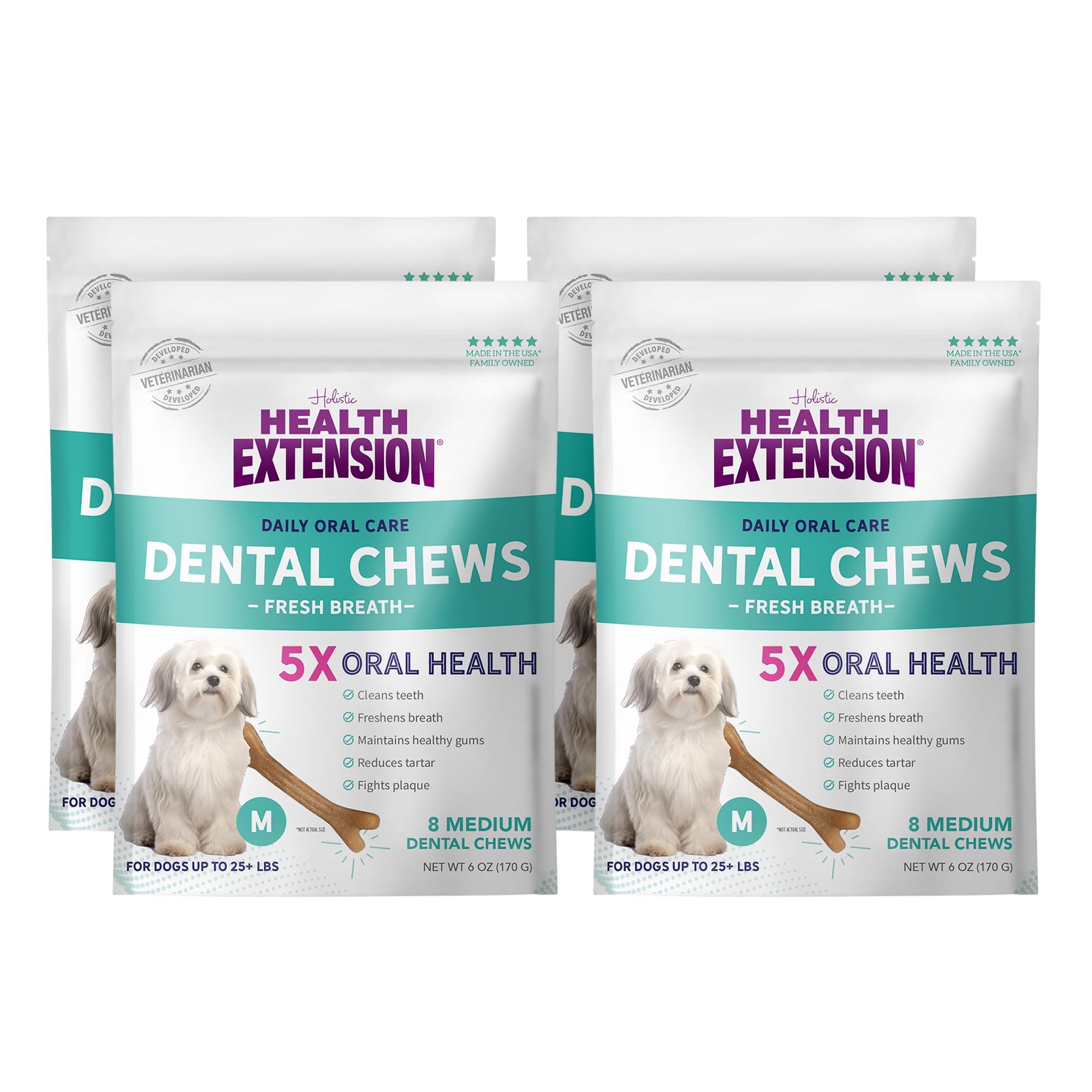 Health Extension os dentaires chien moyen emballage pack 4 favorise l'hygiène bucco-dentaire.