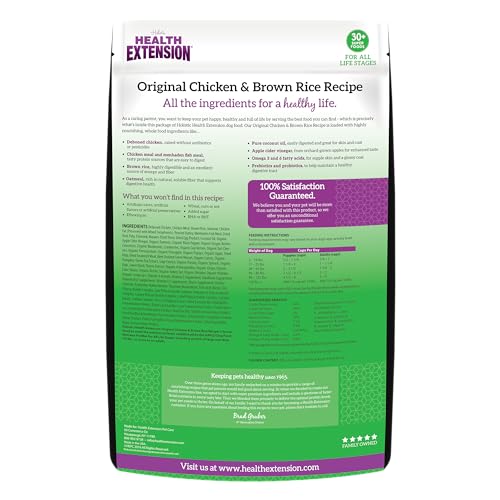 Health Extension Original Poulet et Riz Brun – bol, texture appétissante et nutrition complète.