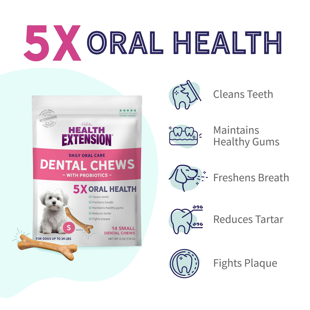 Health Extension Probiotic Dental Bones surface ondulée agit sur la plaque.