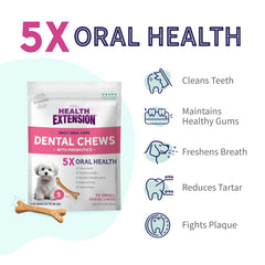 Health Extension Probiotic Dental Bones surface ondulée agit sur la plaque.