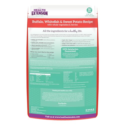 Health Extension Buffalo et Whitefish protéine maigre favorisant les muscles et énergie durable.