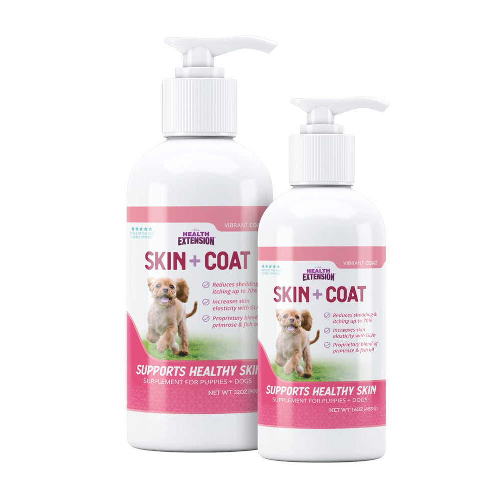 Health Extension Skin et Coat: ingrédients oméga-3 et oméga-6 pour peau hydratée.