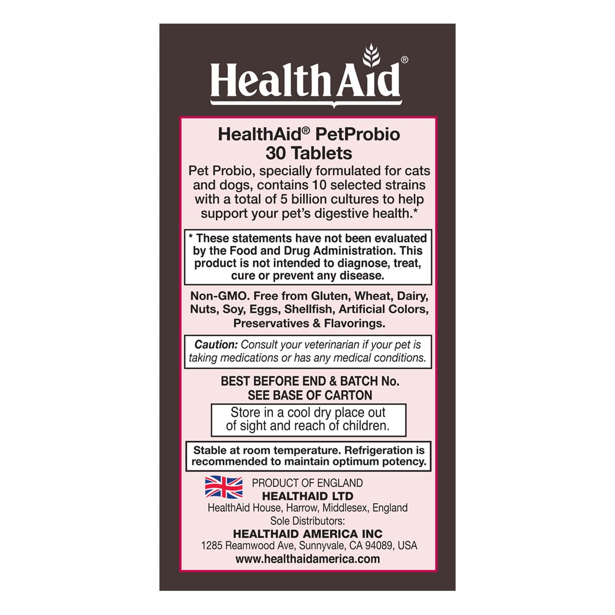 HealthAid PetProbio caplets: capsules faciles à donner pour le soutien digestif quotidien.