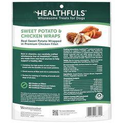 Healthfuls bouchée poulet patate douce enrobée, source de protéines maigres pour chien.