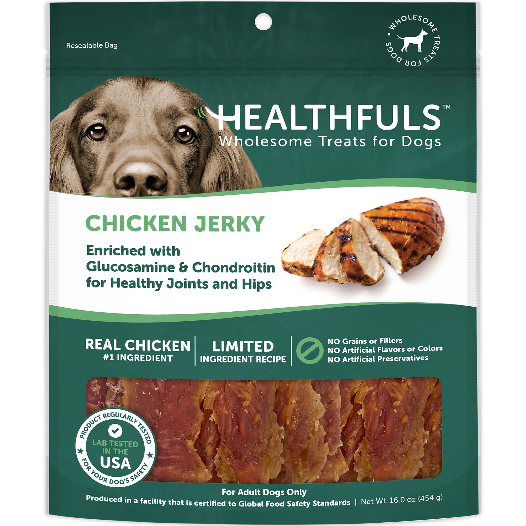 Friandises Healthfuls au poulet, emballage pratique pour récompense lors des sorties.