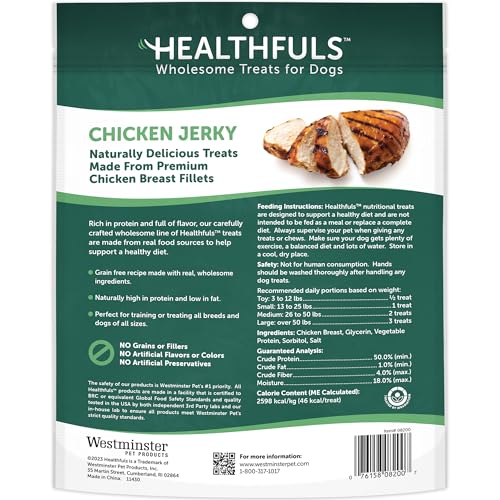 Tranches de poulet Healthfuls, saveur naturelle appréciée par les chiens.