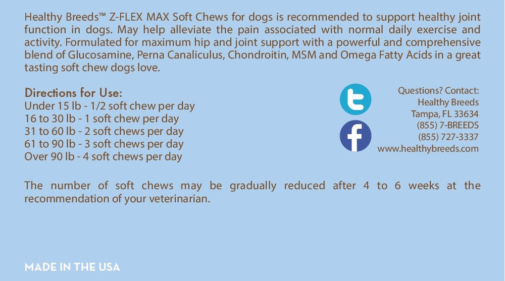 Healthy Breeds Z-Flex Max glucosamine-chondroïtine-perna - soutien articulations.