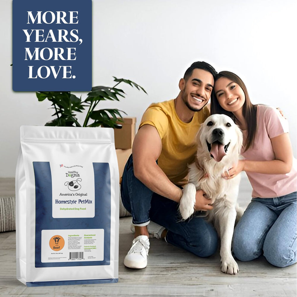 Healthy Dogma PetMix contient environ 10 tasses sèches; réhydraté, volume doublé.