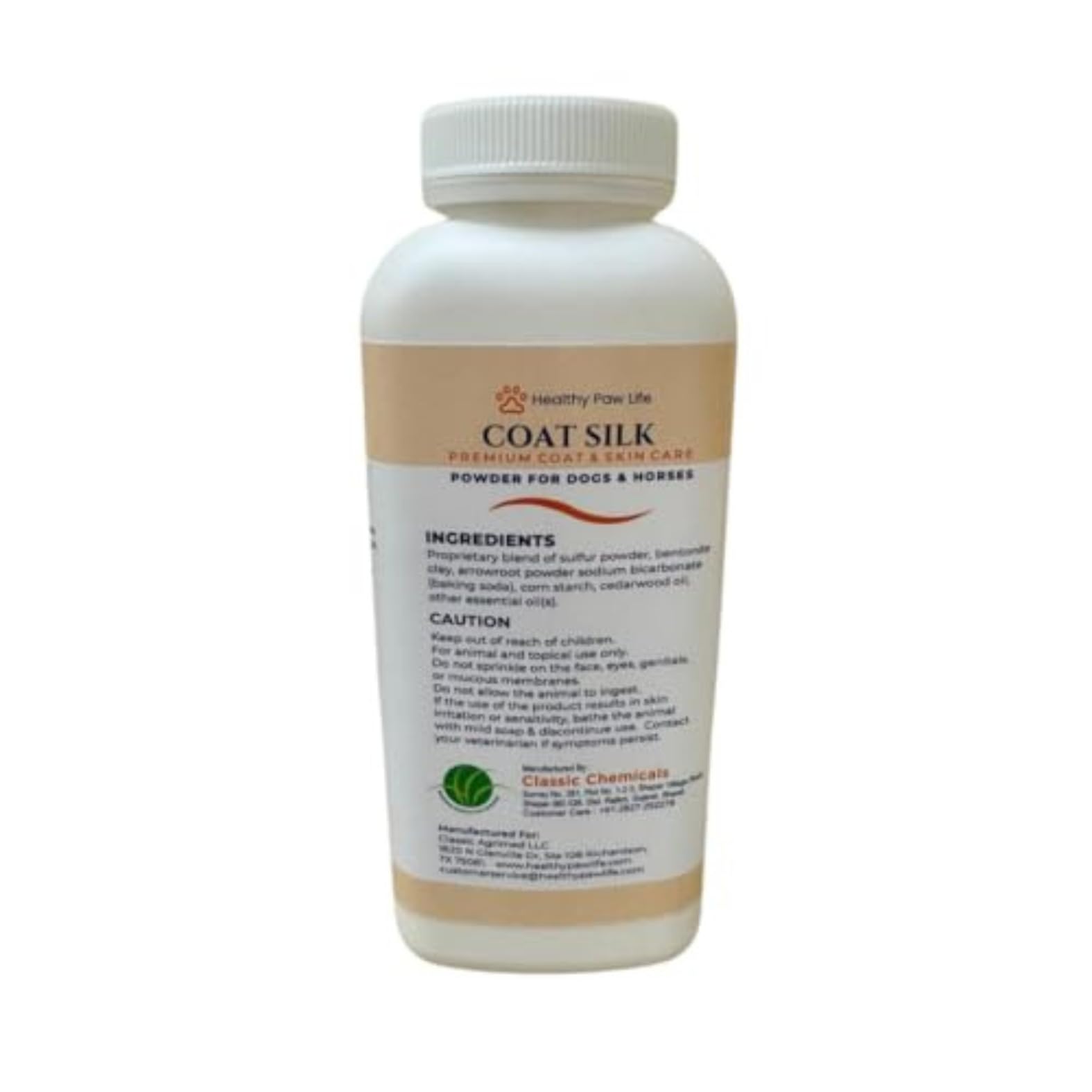 Coat Silk étiquette États‑Unis : produit fabriqué aux États‑Unis avec ingrédients naturels.