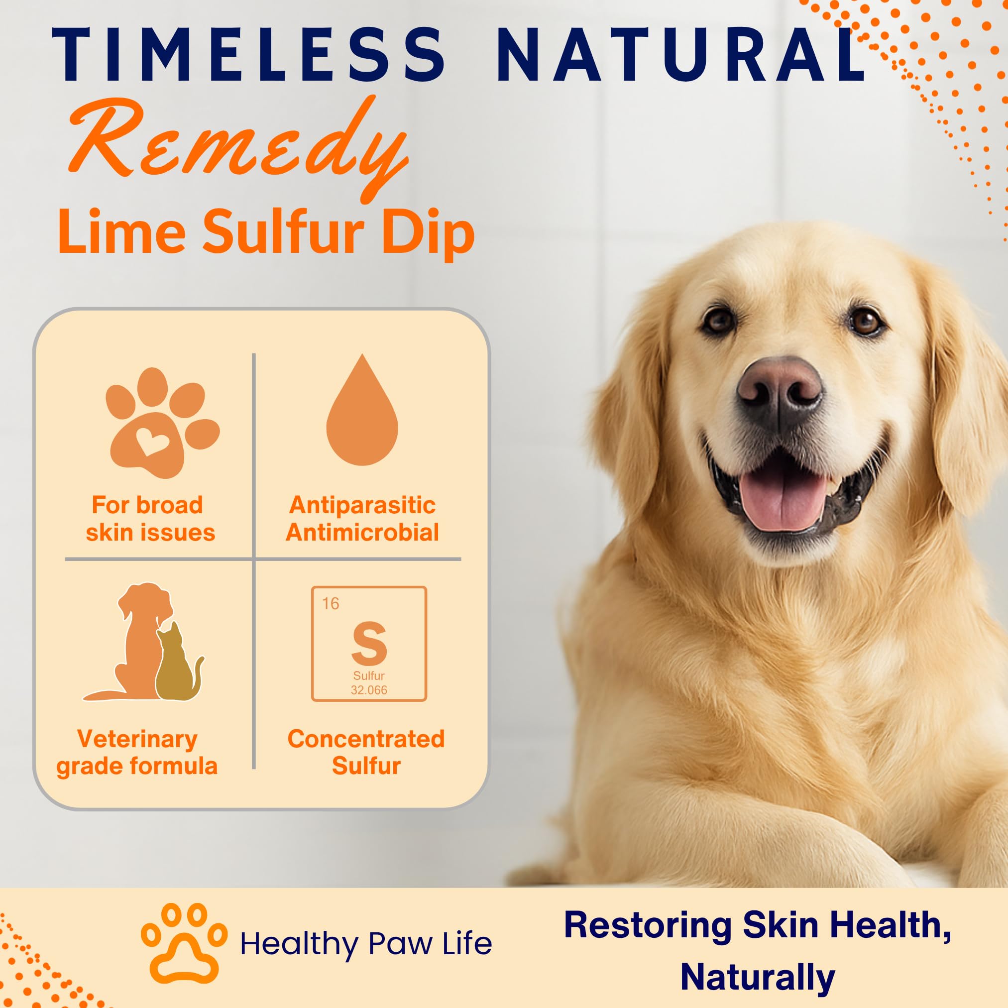 Healthy Paw Life Dip au soufre lime – usage dans l’eau pour soins à domicile.