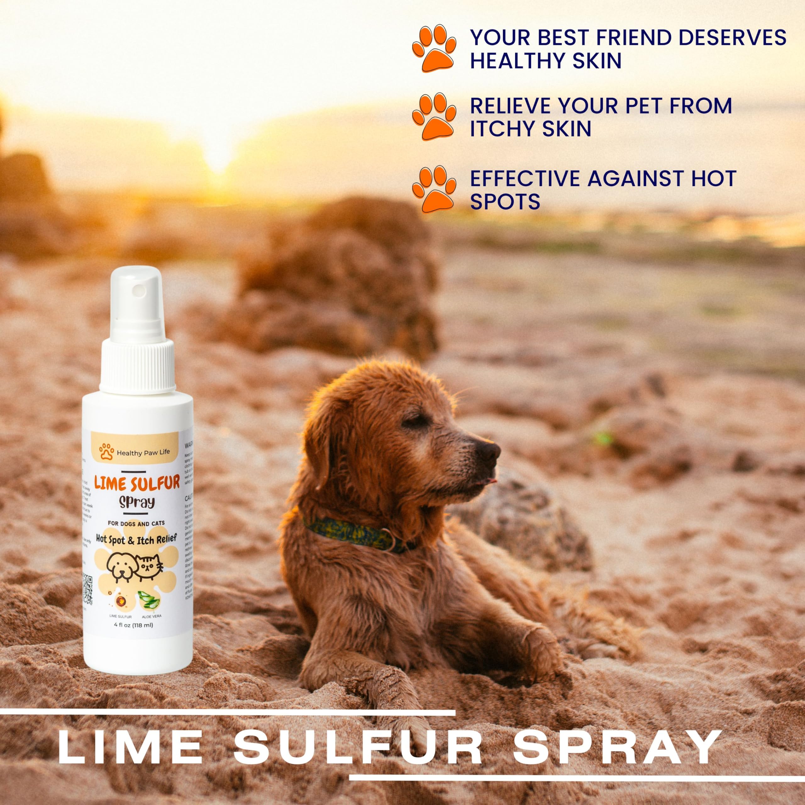 Spray sulfure chaux Healthy Paw Life – utilisation pratique et hydratante.