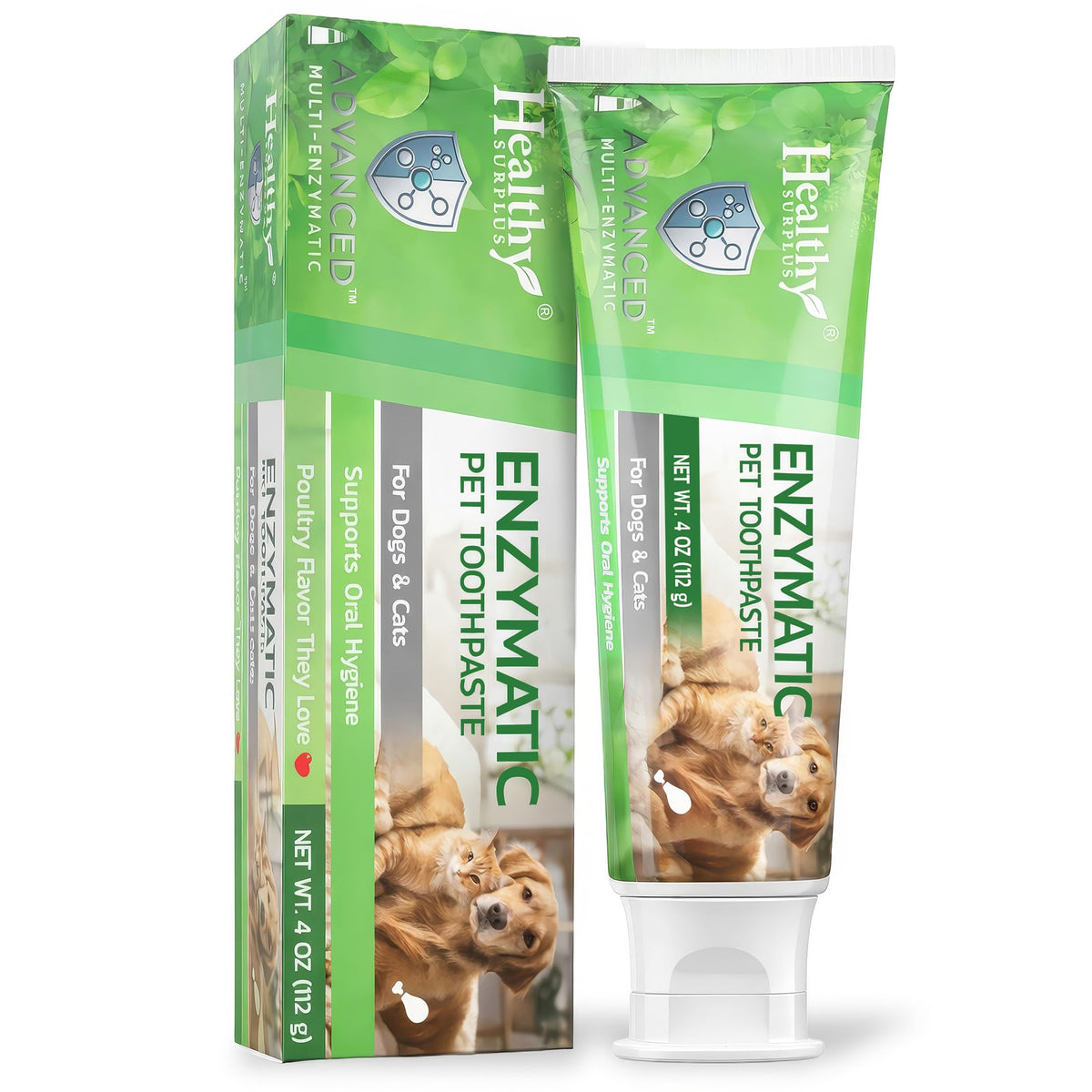 Dentifrice enzymatique Healthy Surplus poulet 4oz, tube prêt au brossage quotidien.