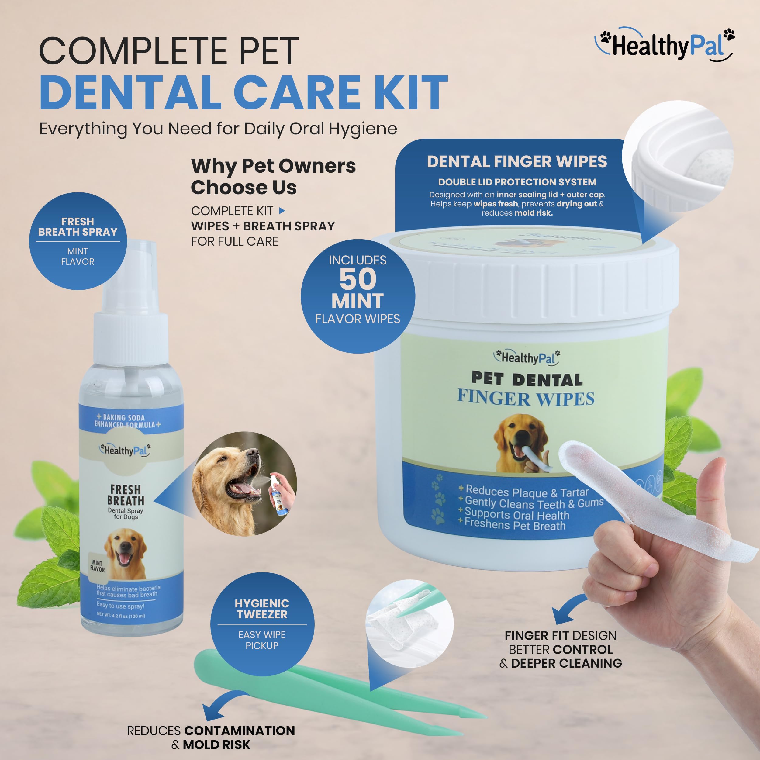HealthyPal lingette dentaire sur dents facilite une routine sans brossage.
