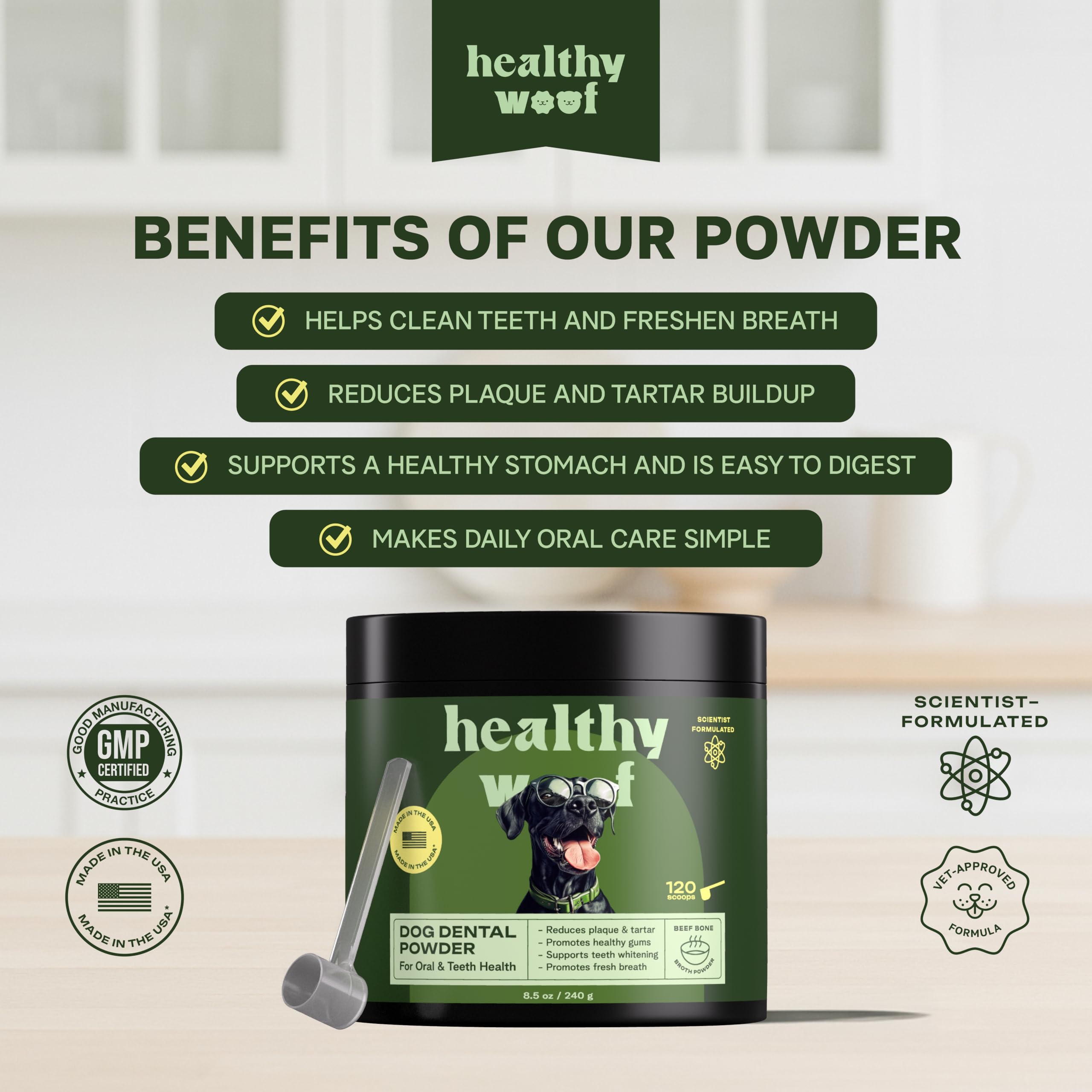 Enzymes Healthy Woof Bactase pour équilibrer le microbiome buccal.