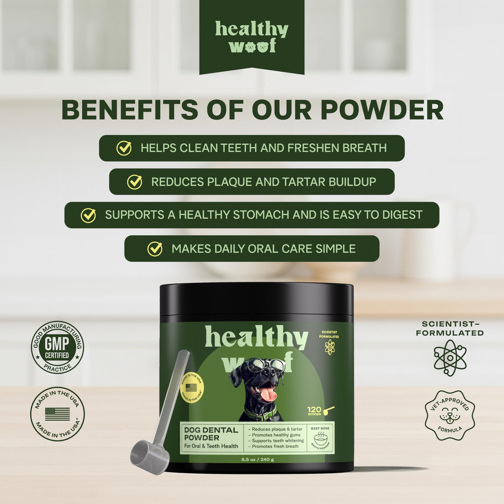 Enzymes Healthy Woof Bactase pour équilibrer le microbiome buccal.