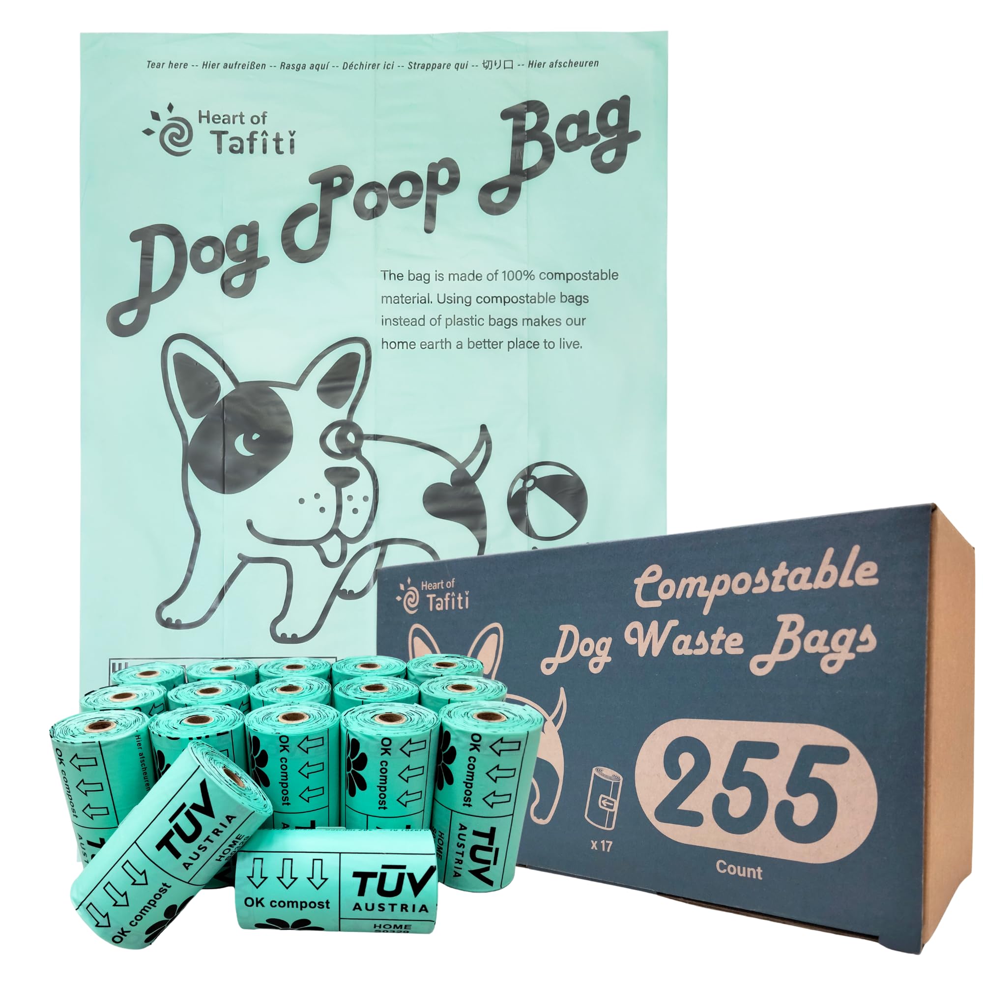 Sacs Heart of Tafiti compostables, format 9x13, pratiques pour tous les chiens.