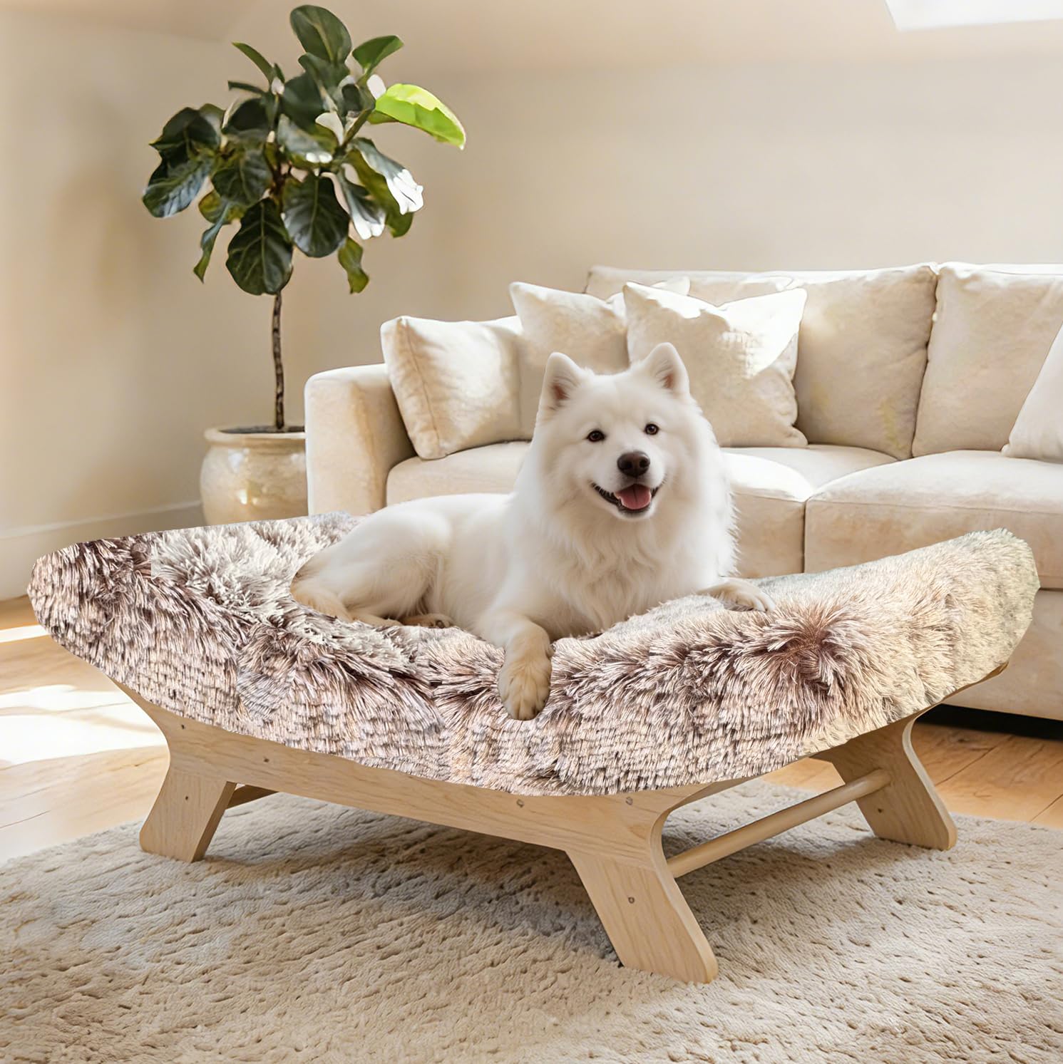 HEAVE SPROUT cadre bois naturel elevé pour chien, ventilation à 360°