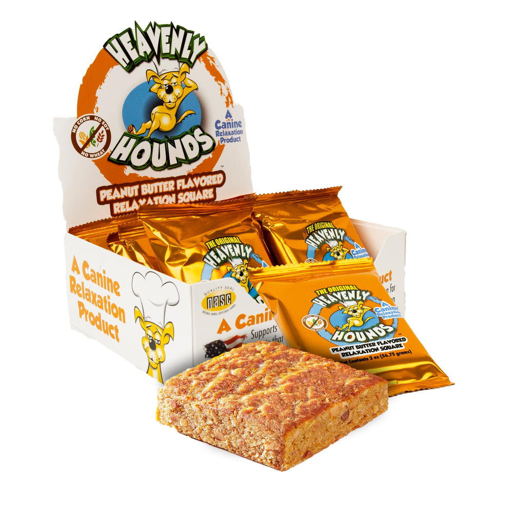 Friandise Heavenly Hounds bouchées-beurre-arachide-boite-2oz pour chiens, pratique et apaisante