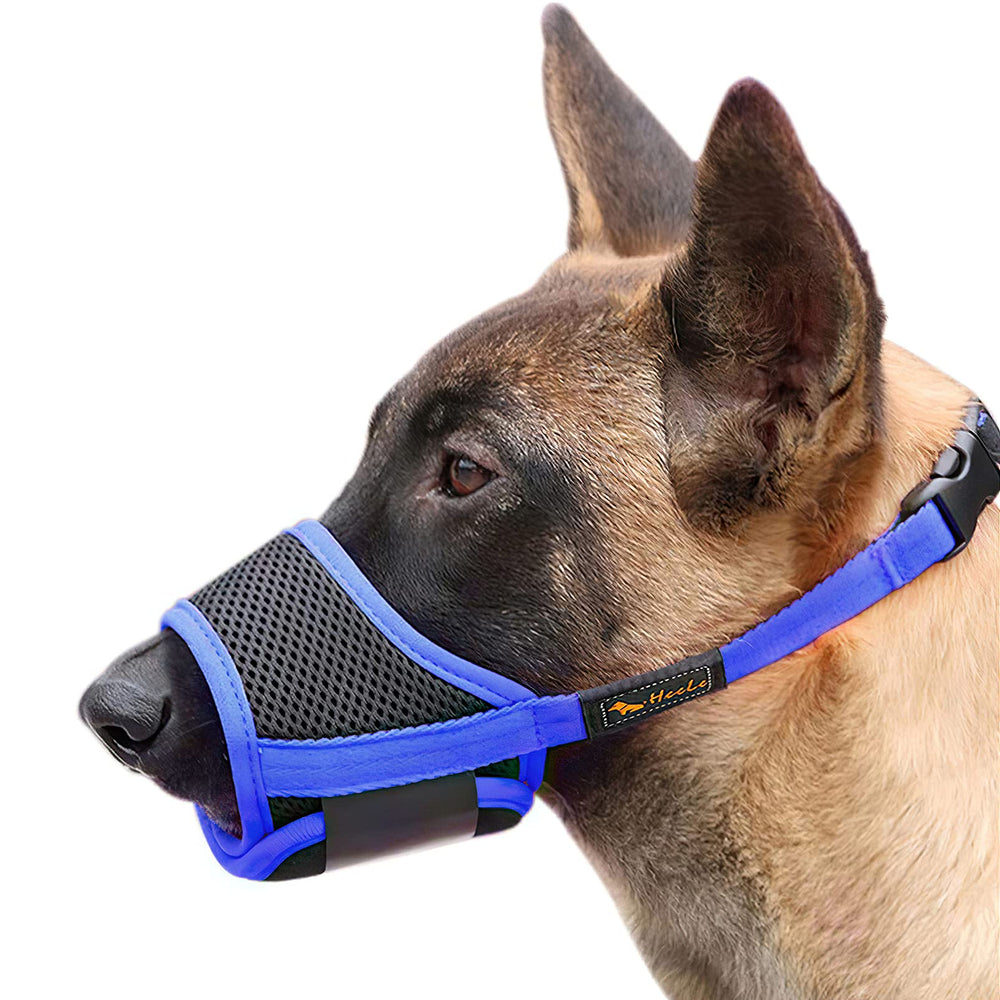 HEELE masque chien ajustable bleu, maintien sûr et confort durable