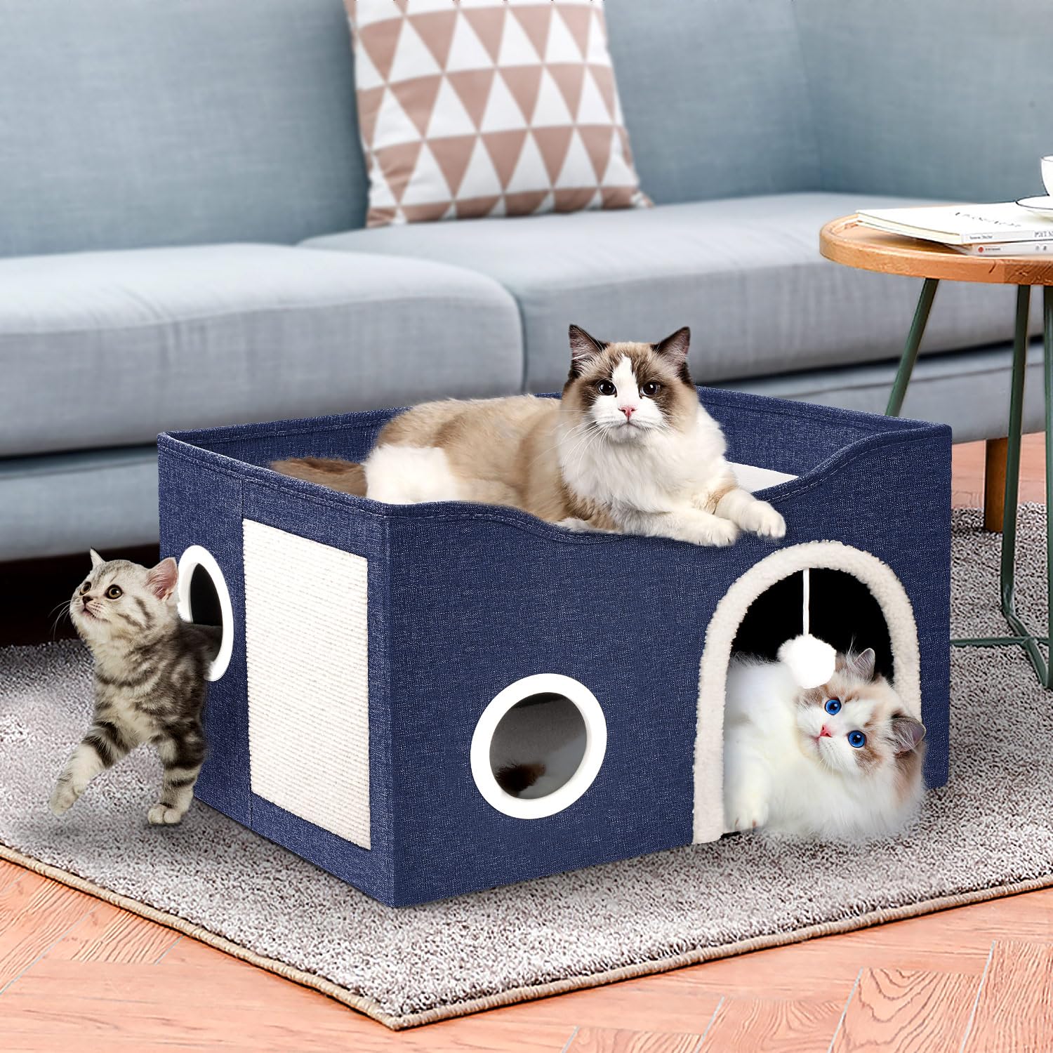 Heeyoo cabane-chat-pliable-rangement: montage et rangement faciles sans outils.