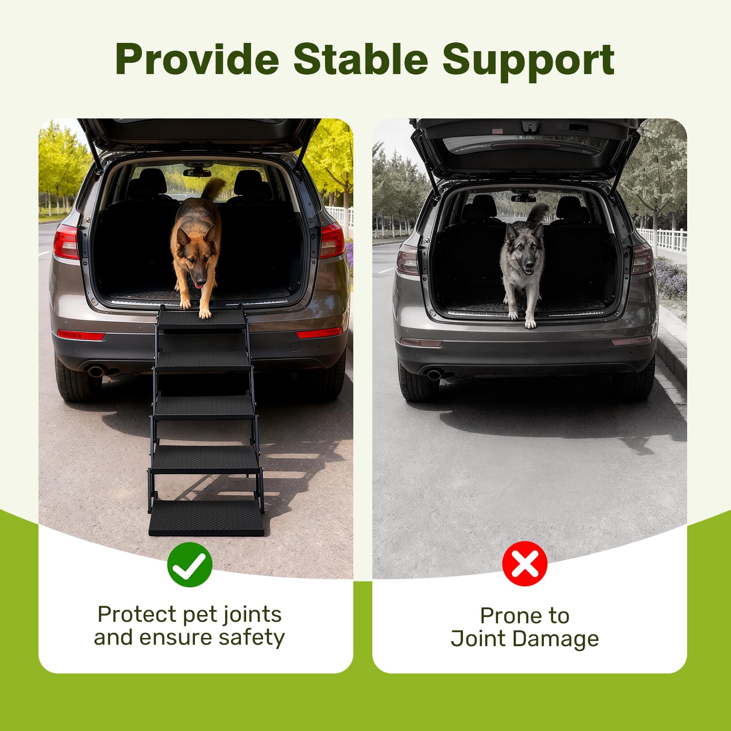 Escaliers Heeyoo pour grandes races, usage polyvalent en véhicule.