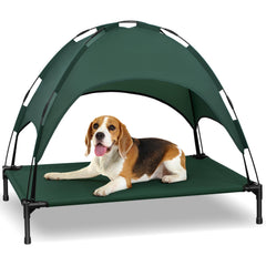 Lit-chien surélevé Heeyoo avec canopée, ombre et fraîcheur pour journées chaudes.