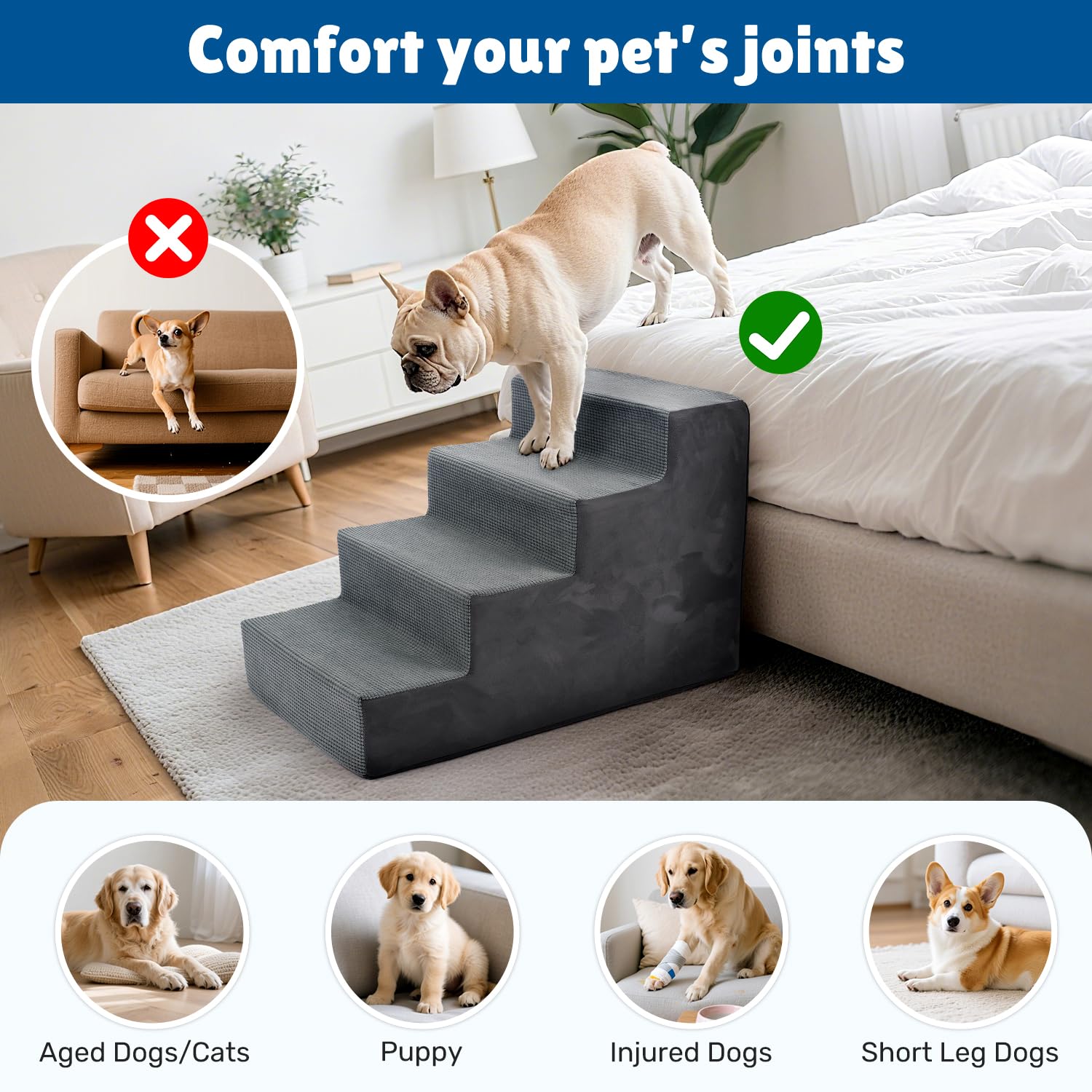 Heeyoo utilité-quotidienne-escaliers-chien-lit: rangement simple et prêt à l’emploi.