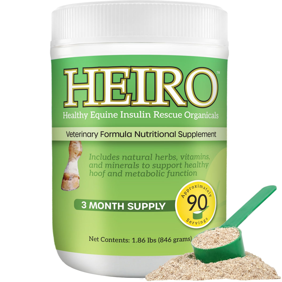HEIRO : bouteille du supplément équin au goût naturel pour une administration facile.