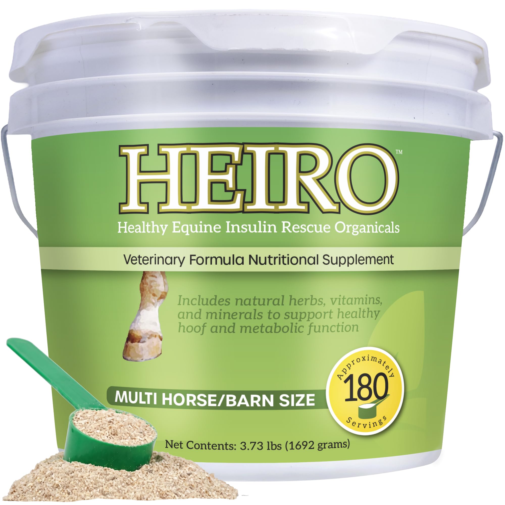 Heiro Insulin Rescue en bouteille pour chevaux, soutien métabolique potentiel.