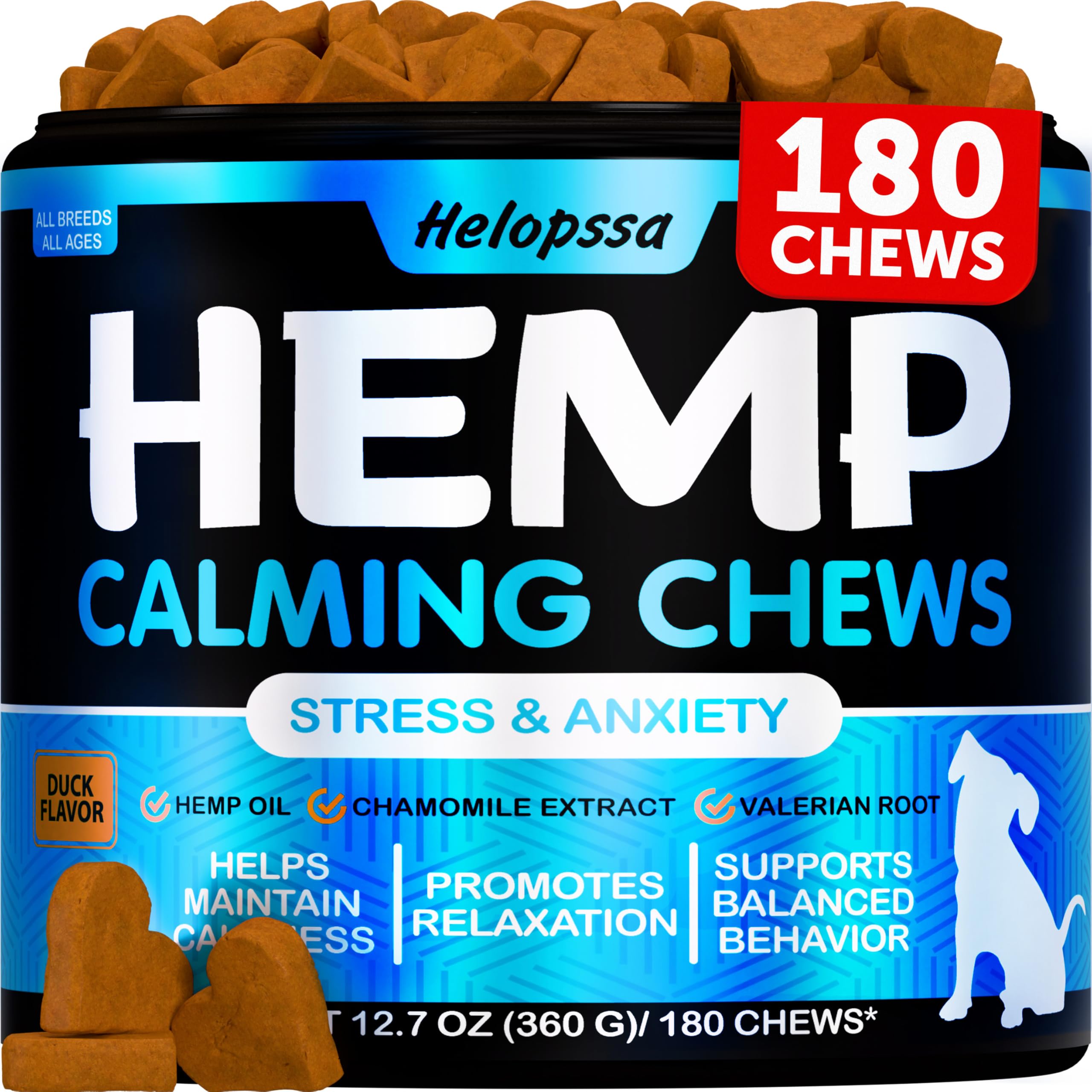 Helopssa Friandises Apaisantes emballage clair pour chien, pratique et facile à utiliser.