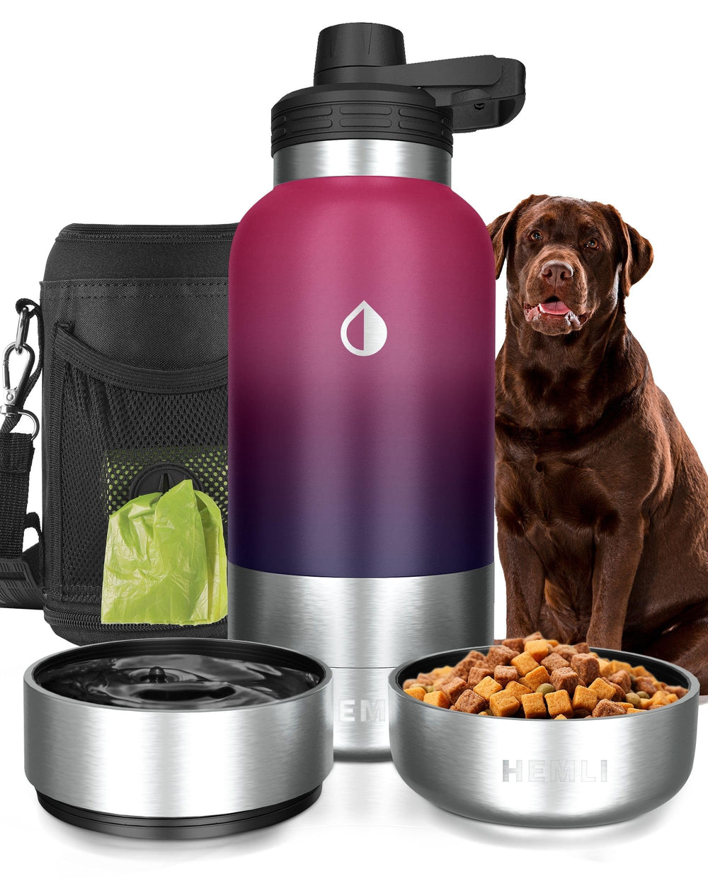 Hemli gourde 32oz pour chien avec corps en inox et double paroi garde l'eau fraîche en extérieur.