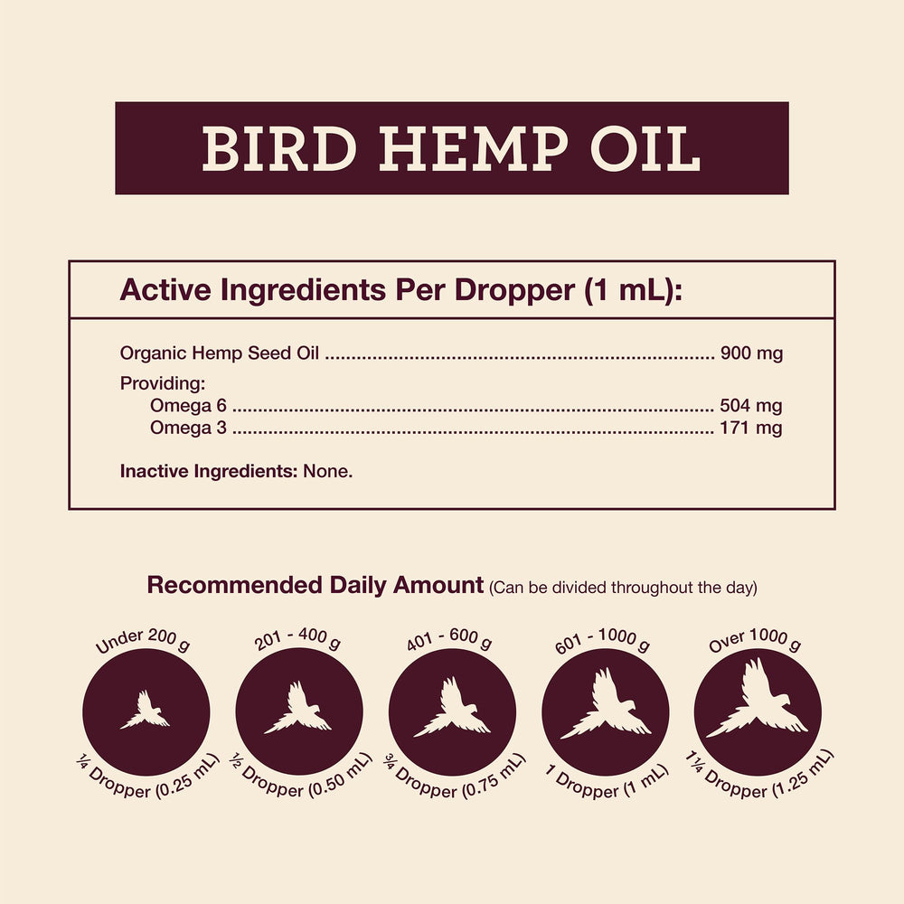 Application topique sur le plumage avec Hemp Well Bird Oil.