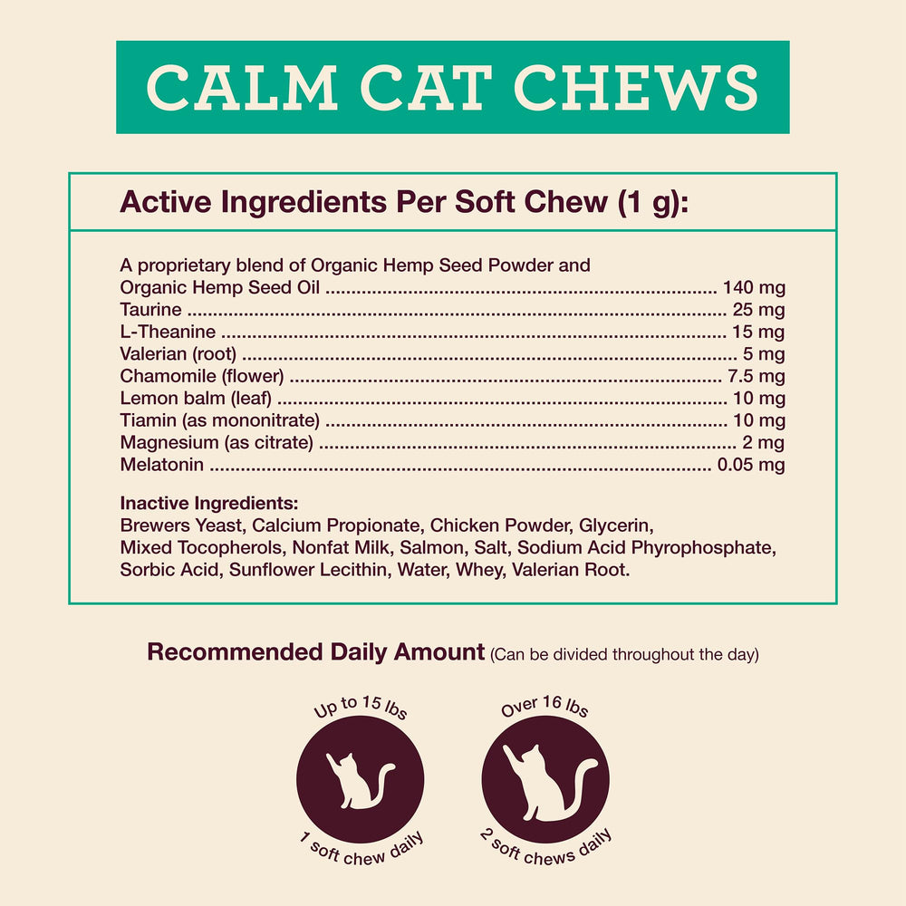 Hemp Well Calm Cat Soft Chews mélatonine – contribue au calme après une journée agitée.